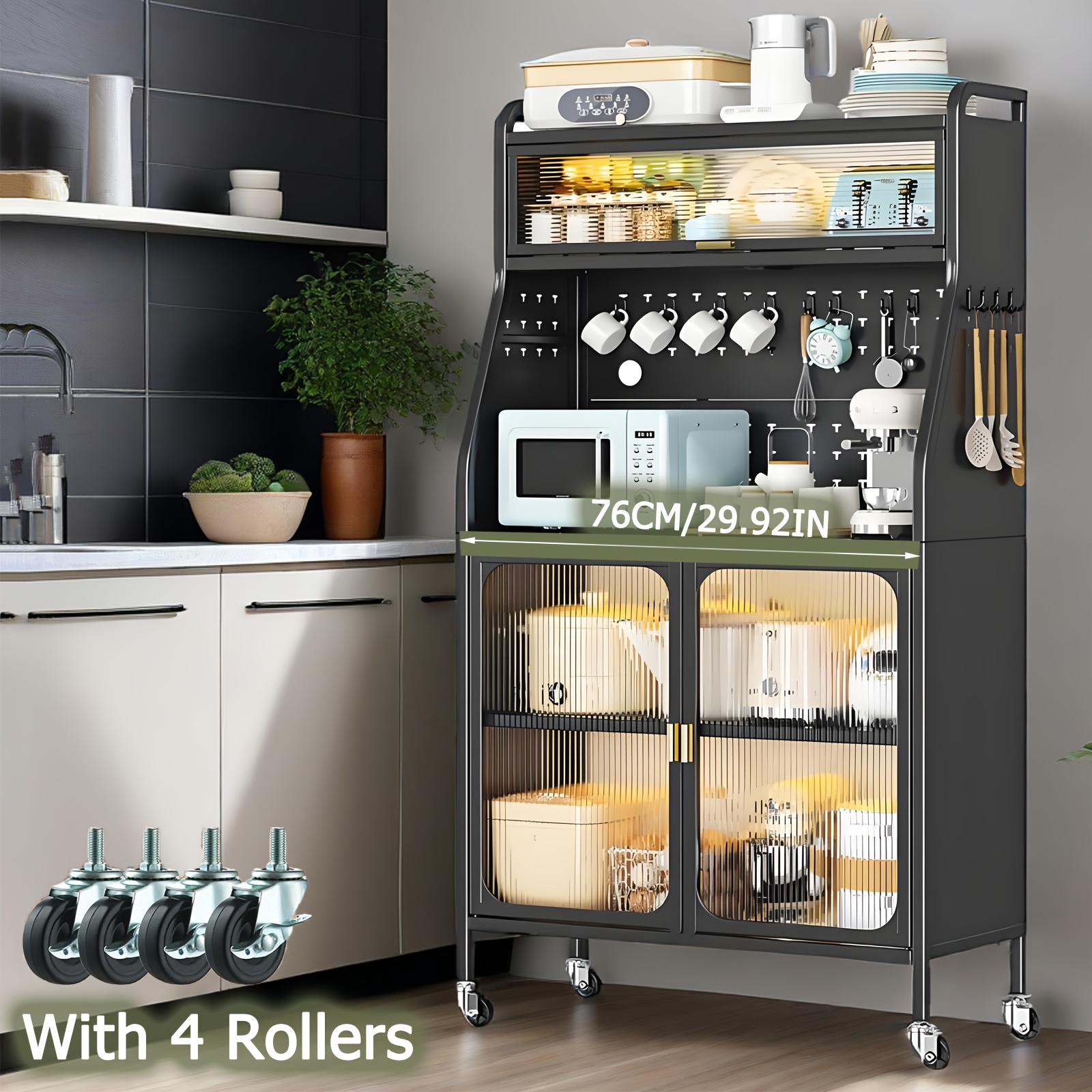 Image of Modern Food Cabinet For The Kitchen, With 5 Kitchen Buffet, Equipped With Adjustable Shelves And Worktop, 76 X 36 X 160cm Buffet, Suitable For Living Room Kitchen