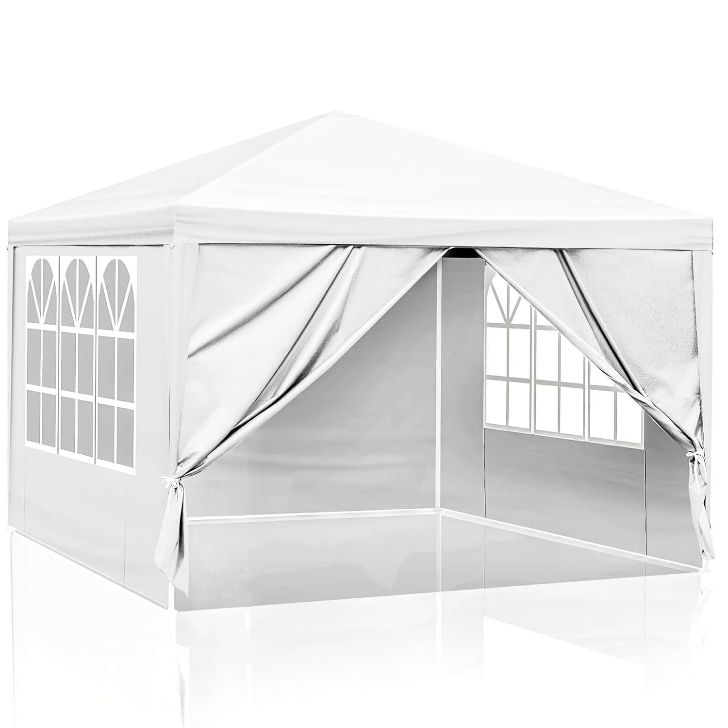 10x10 outdoor party tent with 4 removable   suitable for camping patios weddings   this waterproof outdoor tent is a portable white gazebo   easy to set up   halloween and christmas parties