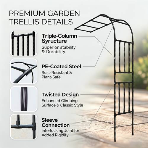 popsea strapazierfähiges 3-säulen-halb- -spalier für kletterpflanzen, rosen, weinreben – breite gartenlaube für den außenbereich mit stabilem rahmen, mehrgrößen förmig für balkon, innenhof – pflanzenstütze für ranken, rosen, weinreben