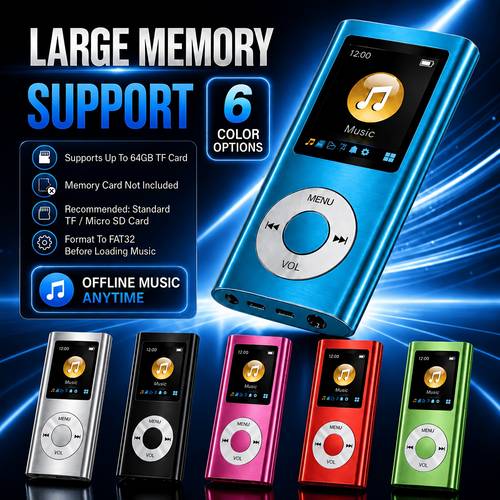 portable mp3 player stylish and with a 1 8 inch lcd screen earphones and charging cable aluminum alloy body 200mah rechargeable lithium battery supports mp3 wma ape formats plays from tf cards up to 64gb card not