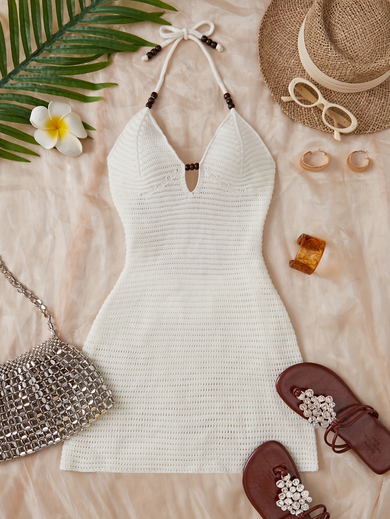 womens fashion hollow beaded v neck halter backless - Temu Mauritius