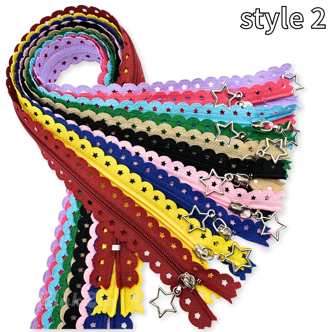 E-shop 10 Stück #3 Nylon Zipper mit geschlossener Öse, 20 cm/7,87 Zoll, bunte Stern-Spitzen-Zipper-Set - Sortierte Farben, Fünfzackiger