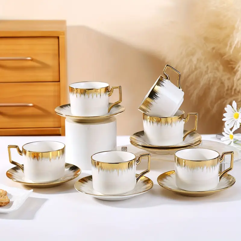 8oz Cappuccino Cups Set of 4 - Porcelain Gold Rimmed White 8oz Cappuccino Cups Set of 4 - Porcelain Gold Rimmed White