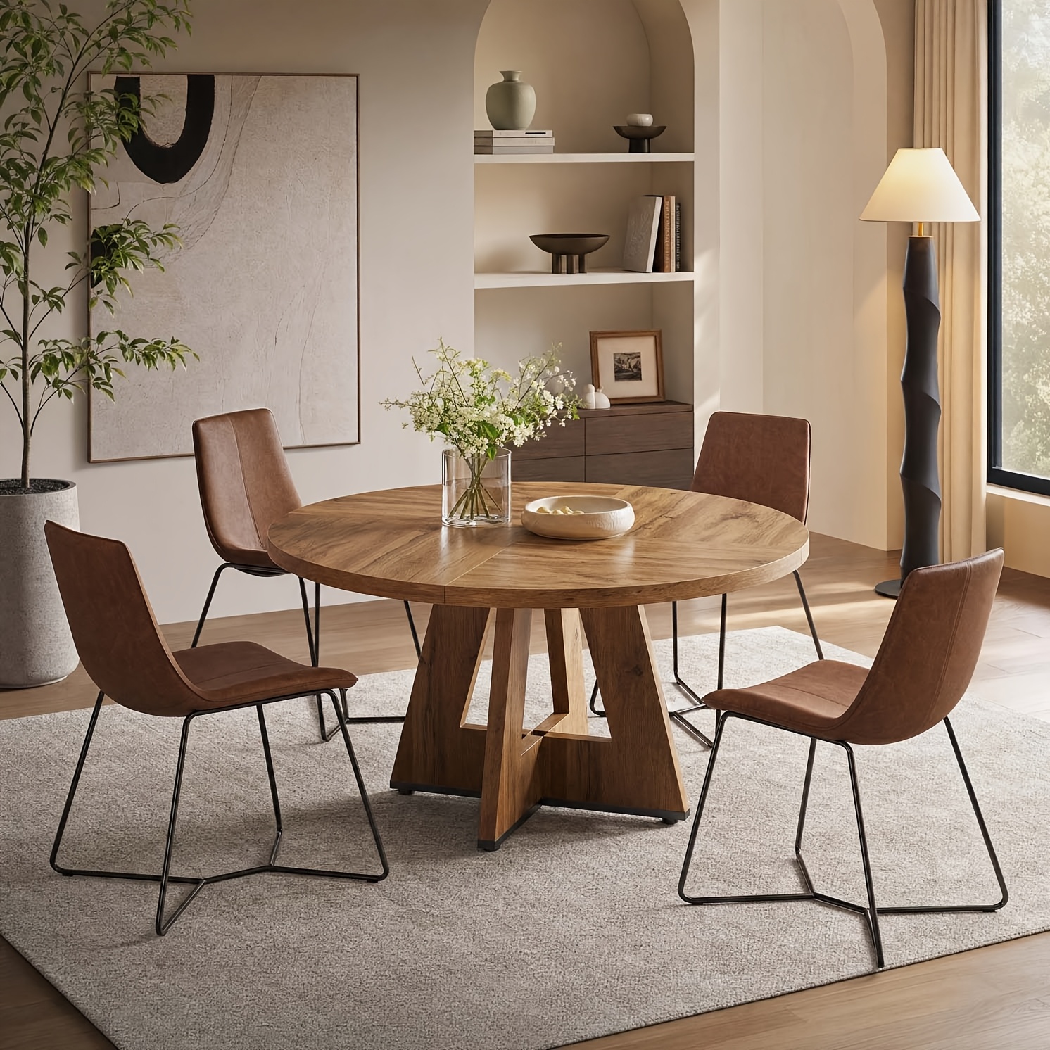 Round Dining Table, 120cm Kitchen Table For , Farmhouse Round Table For Home Dining Room Living Room (only Table)