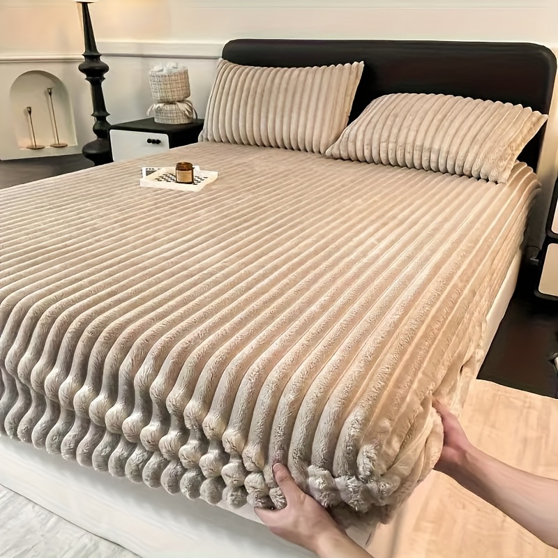 TEMU Thermal Flannel Fitted Bed Sheet - Brushed Winter Bedspread, Deep-pocket Fits, Non-pill & Breathable, Grey/more Colors, Machine Washable - Cold