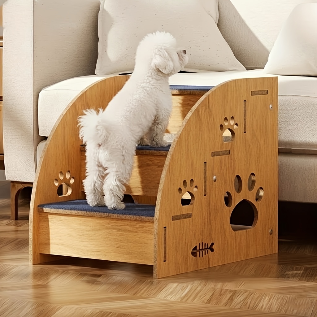 TEMU Pet Stairs For Sofo Beds- Non-slip Dog Stairs With Safety Rails- 3 To 4 Step Pet Ramp For Small Medium Dogs& Senior Cats- 15 Inch Height