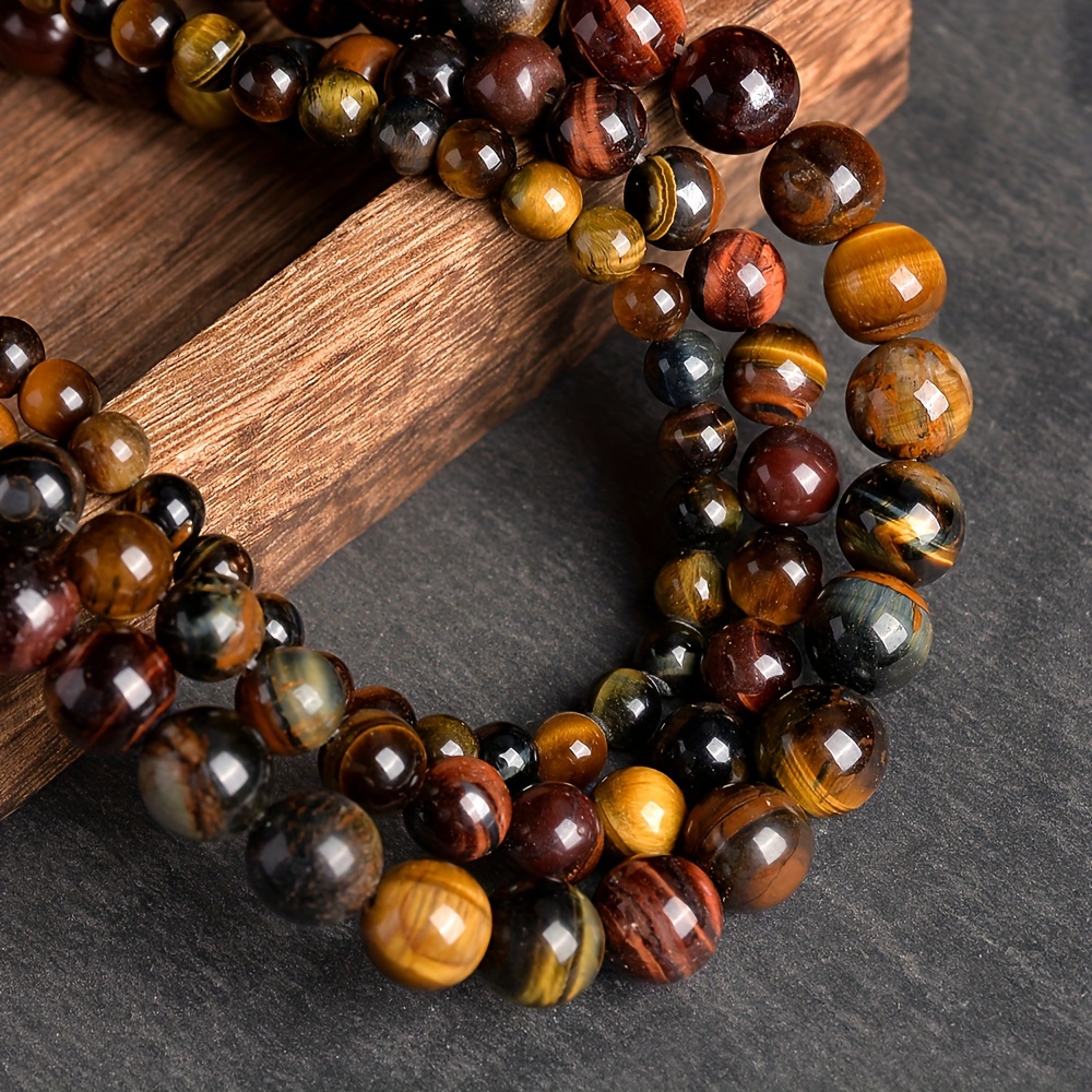 

3strings Tiger Eye Beads, Natural Mixed Color Loose Round Gemstone Beads For Jewelry Making, Diy Bracelet Necklace Accessories, Assorted Sizes 6/8/10mm