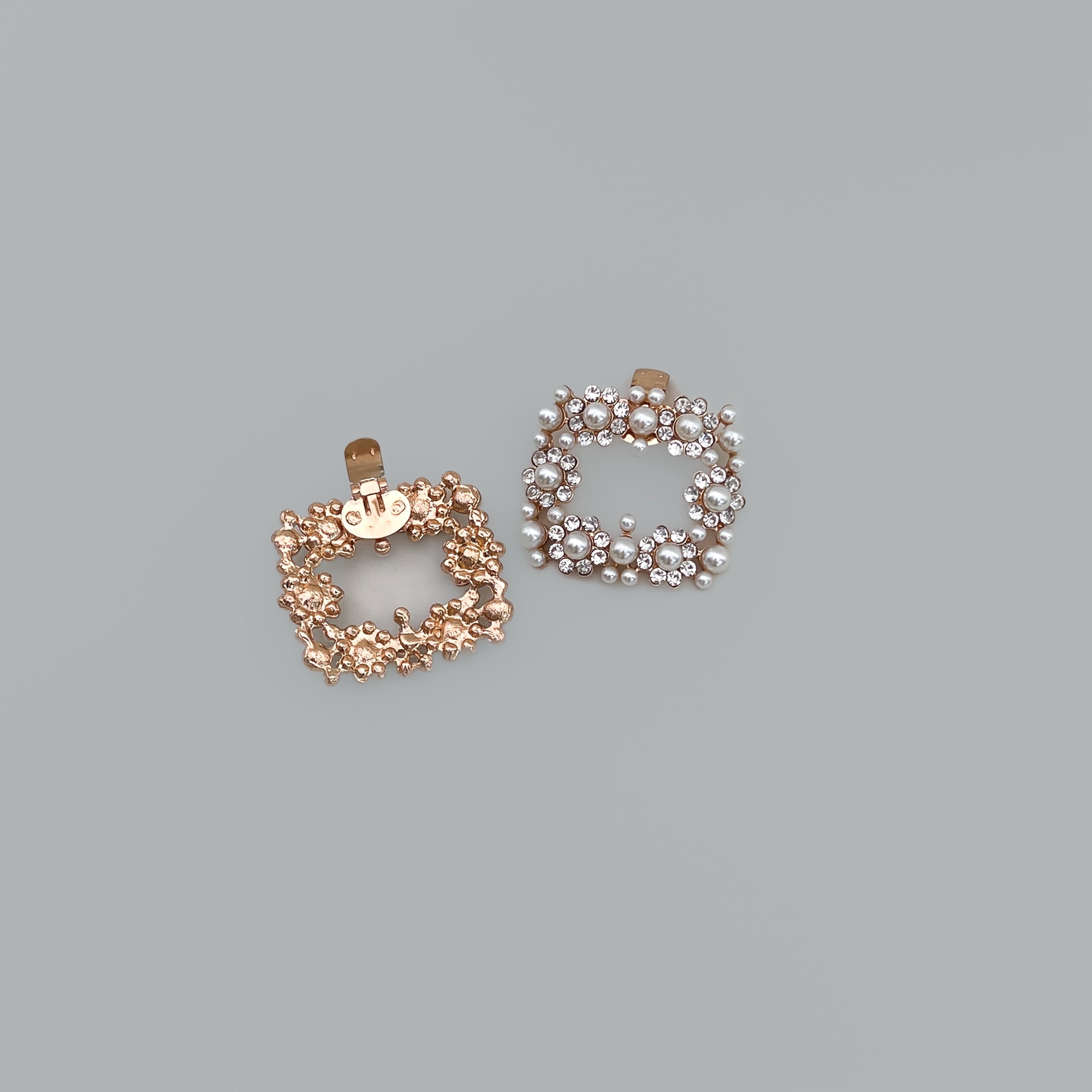 E-shop 1 Paar modische, bezaubernde Strass-Schuhclips mit großem, kleinem Perlen-Blumen-Patchwork, hohlem Quadrat, abnehmbare Schuhschnalle,