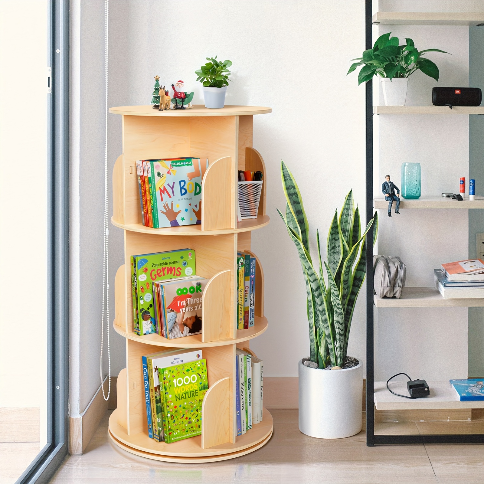 TEMU Kids Rotating Bookshelf Tower, Corner Bookshelf For Space, 360 Display Floor Standing Bookshelf Storage Rack, Large Chassis Spinning Bookshelf