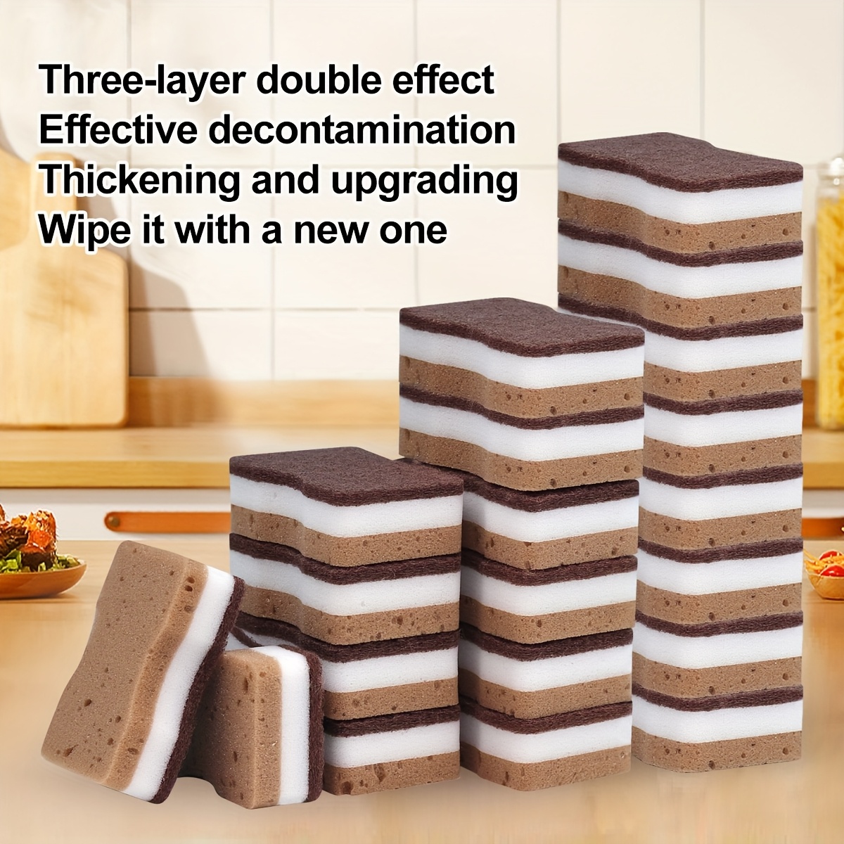 

5/10/20pcs Brown -layer Double-sided Double-effect Waist Magic Wipe Powerful Stain Removal Kitchen Bathroom Bathtub Floor Special Dishwashing Sponge Wipe