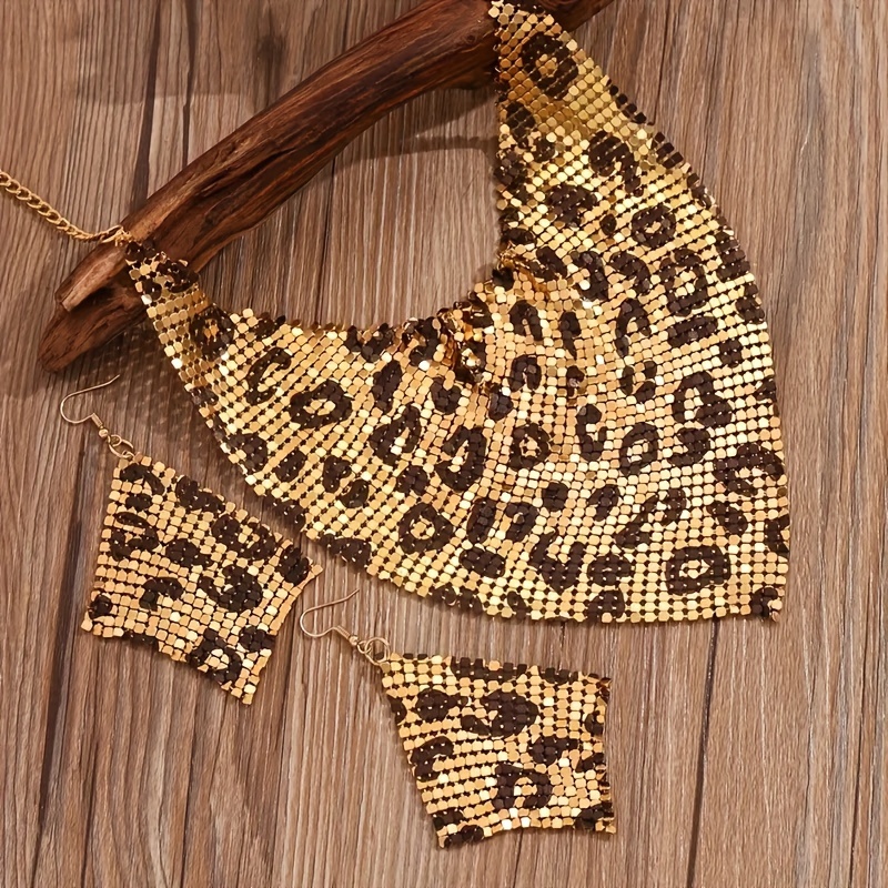 Sequinned Silky Scarf & Necklace Earrings Set
