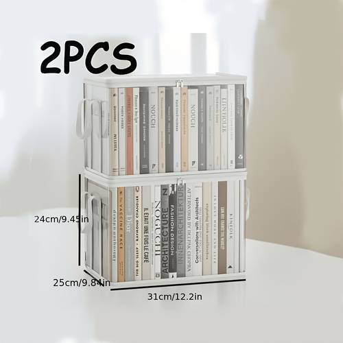 1 2pcs transparent storage bag large rectangular organizing bag with space saving stackable design foldable book box and dust proof storage bag for suitable for organizing books clothing office supplies household items and travel