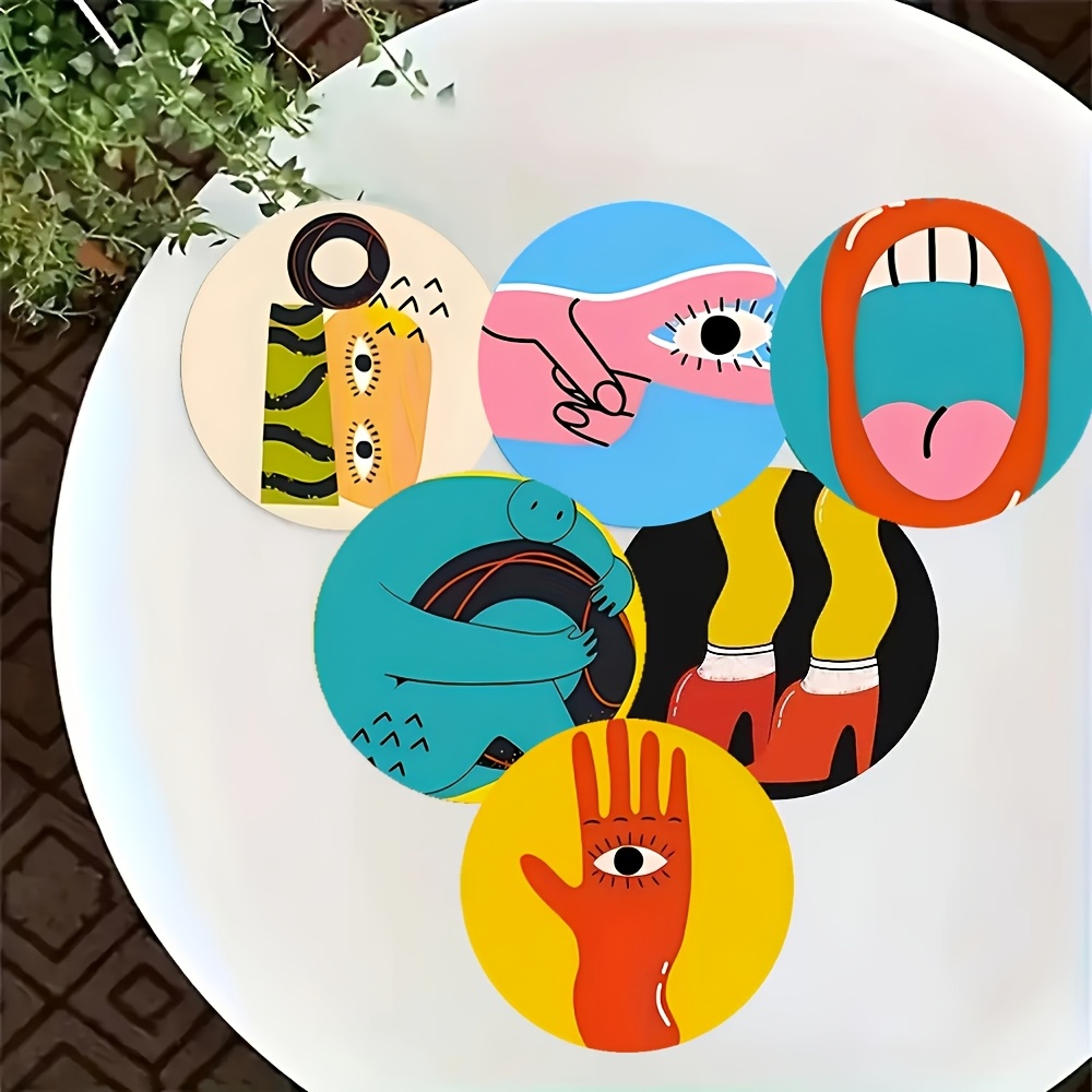 TEMU 6pcs Abstract Art Design Coasters – Heat-insulating, Suitable For Holiday Decor, Desktops, Rooms, Home, And Themed Party Decorations, An For