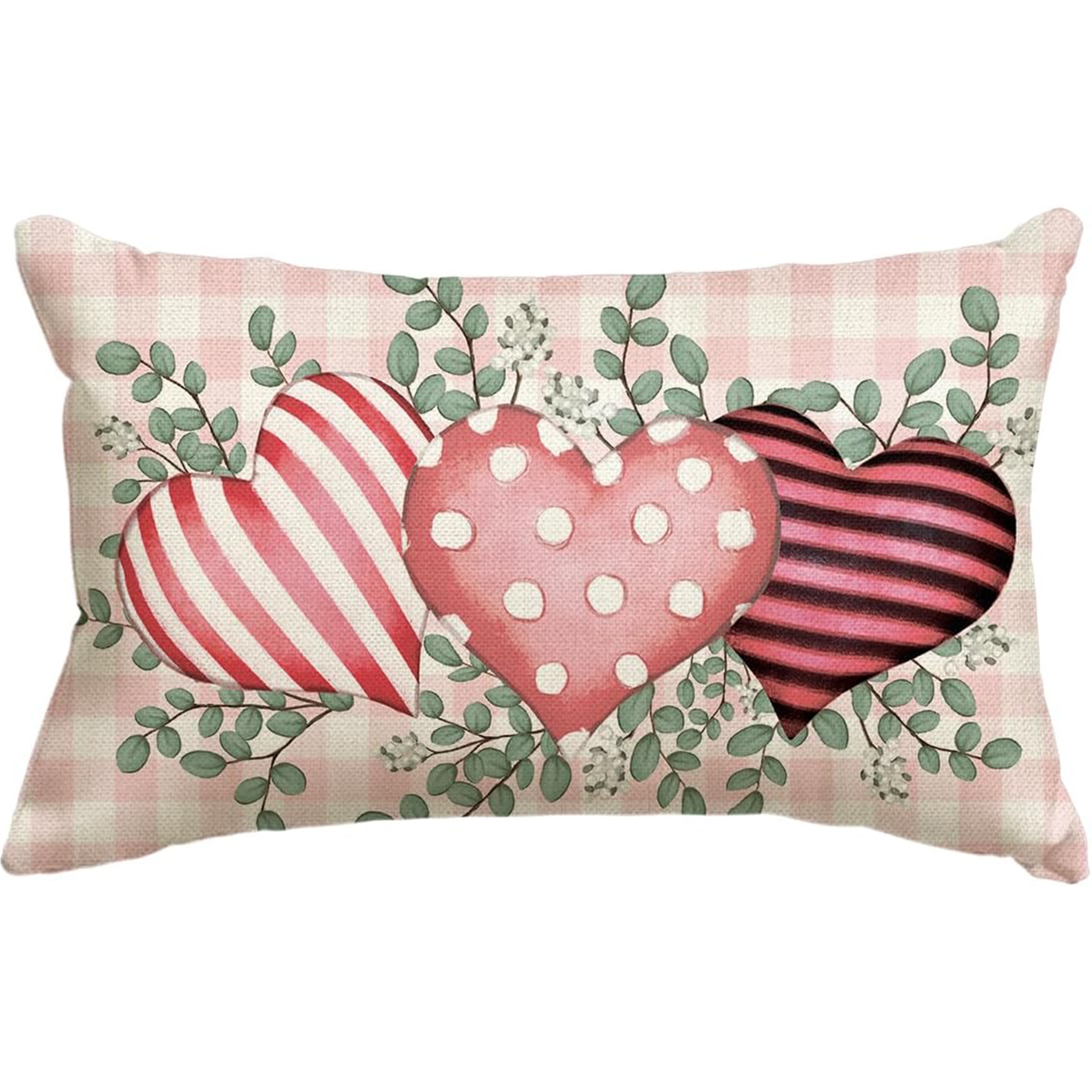 

Valentine's Day & Throw Pillow Cover - With Eucalyptus Leaves, Zip Closure, Machine Washable - Sofa & Home Decor, 12x20 Inches (pillow Not Included)