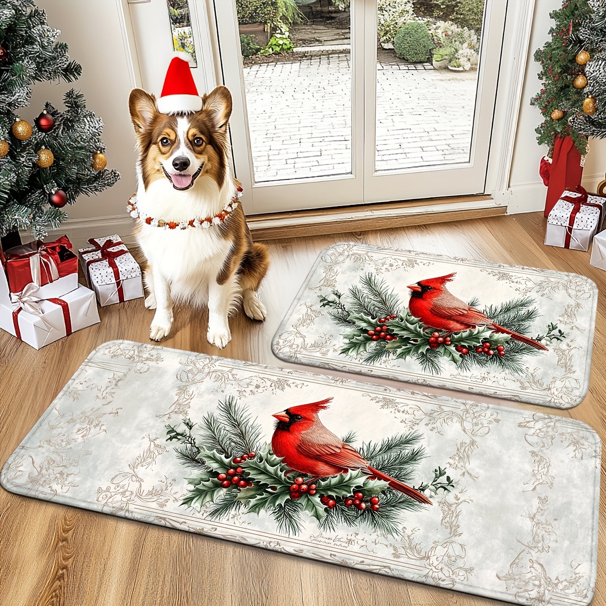 

Christmas Decorations. Doorway Mat With Bird, Pine , Cozy Christmas Doormat - Non-slip, Absorbent And Stain Resistant Mat For Home, Multipurpose Entryway Mat