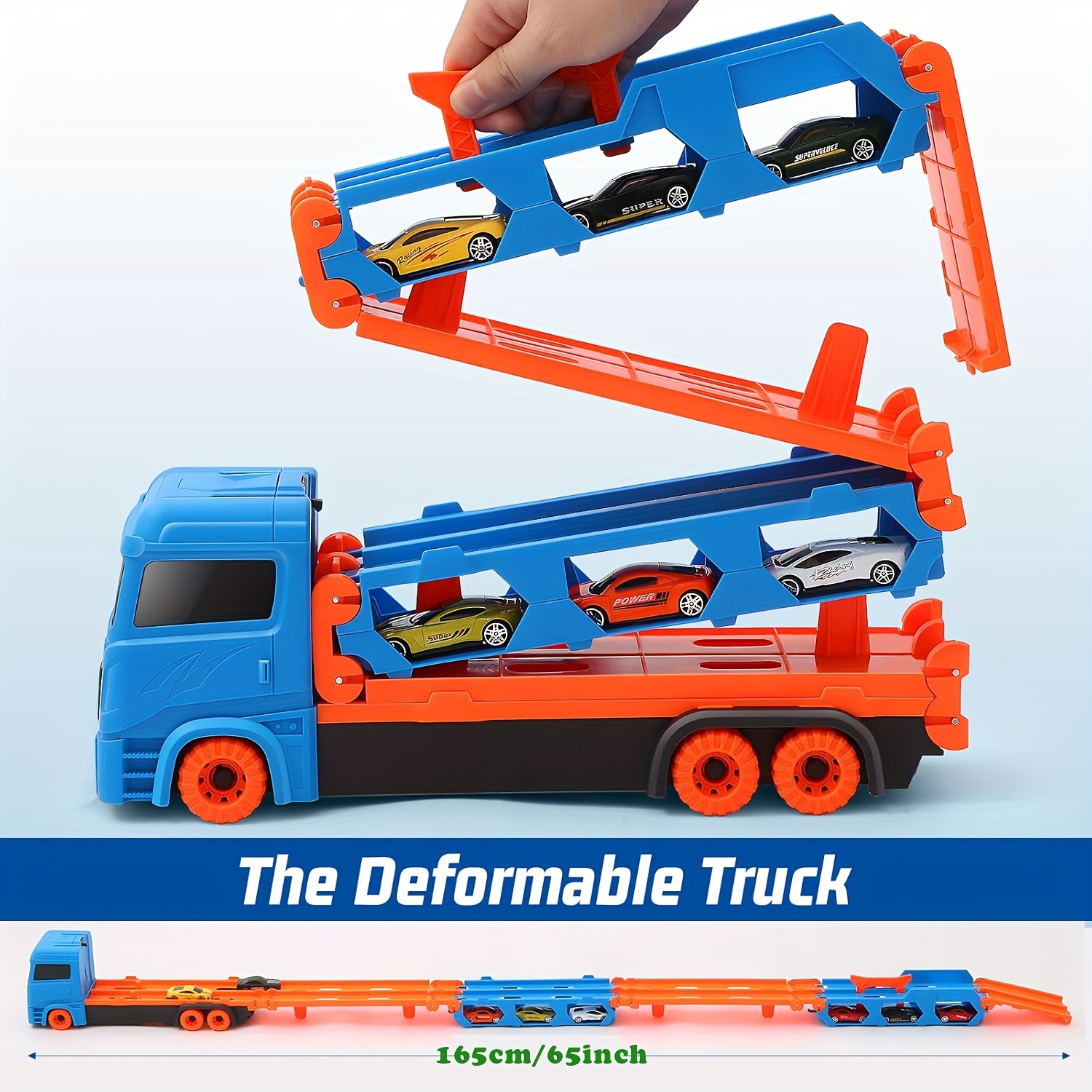 TERRAMUS Camion Jouet 7-en-1 Avec 4 Voitures Dessert, Moto, Avion – Transporteur Déformable, Lumières Et Musique, Cadeau Fille 3-6 Ans