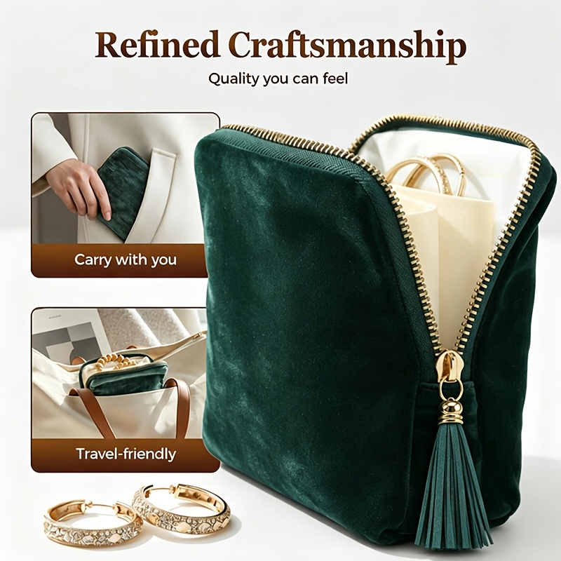 Portable Velvet Tassel Jewelry Organizer with Zipper Closure