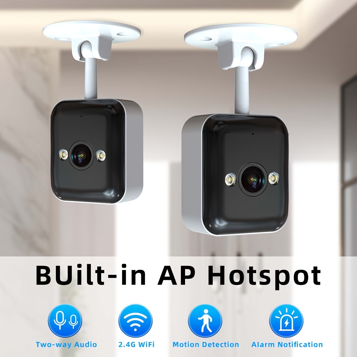 

2pcs 1080p Full Hd Wireless Surveillance Camera, Full-color Night Vision, Two-way Voice Call, Motion Detection, Built-in Ap Hotspot, Can Be Viewed Without Internet