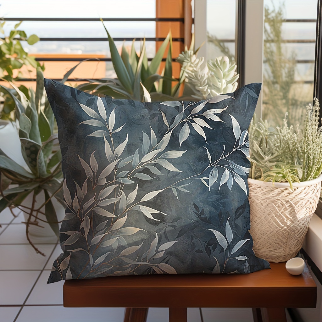 

1pc, Gray Tone Bamboo Leaf Double-sided Printed Pillowcase - Peach Skin Velvet Pillowcase 45*45cm