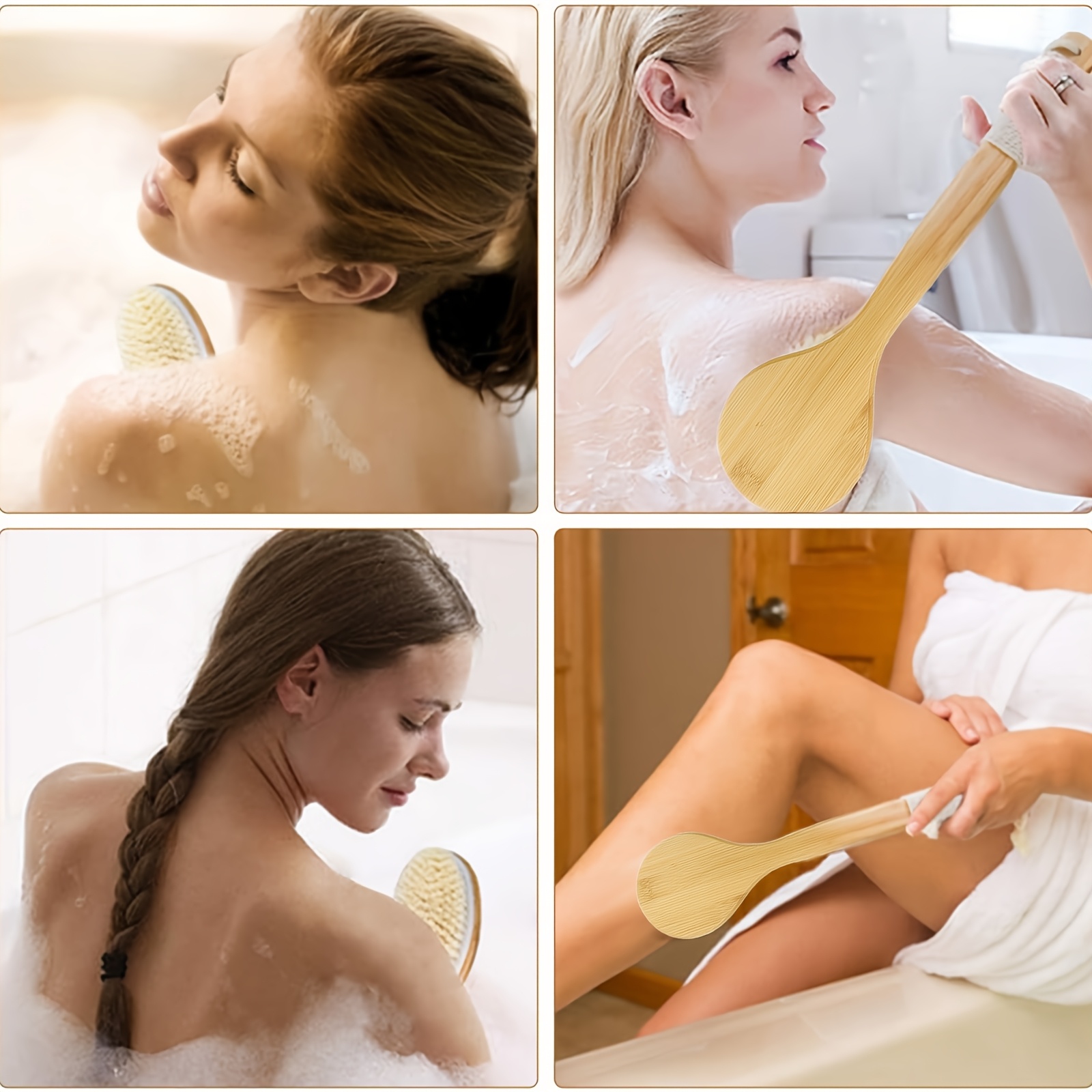 long handle bath brush with rope back scrubber for deep cleaning light beige   bathroom accessory for men and women Product details 1
