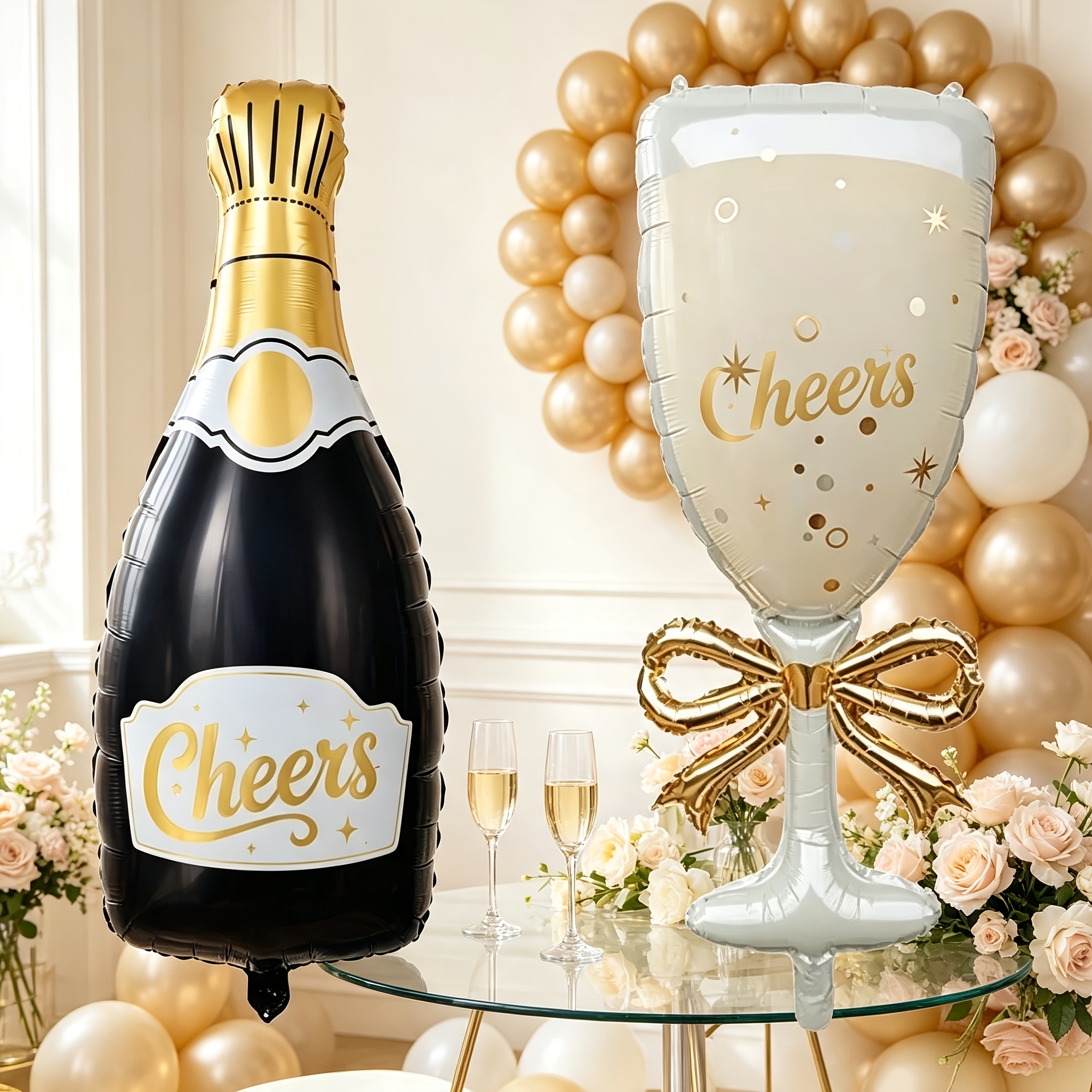 TEMU Lot de 2 ballons de fête de gobelet avec nœud, motif bouteille de vin de , pour fêtes d'anniversaire, mariages, Saint-Valentin, accessoires de ,