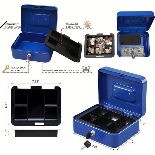 1pc secure cash storage box with key and combination lock money bank with removable drawer with ideal for gifts