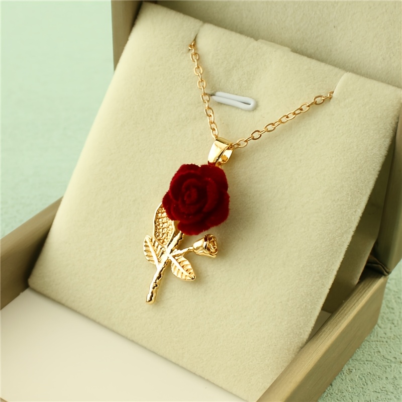 Women's Casual Red Rose Heart Pendant Necklace, Gift Idea