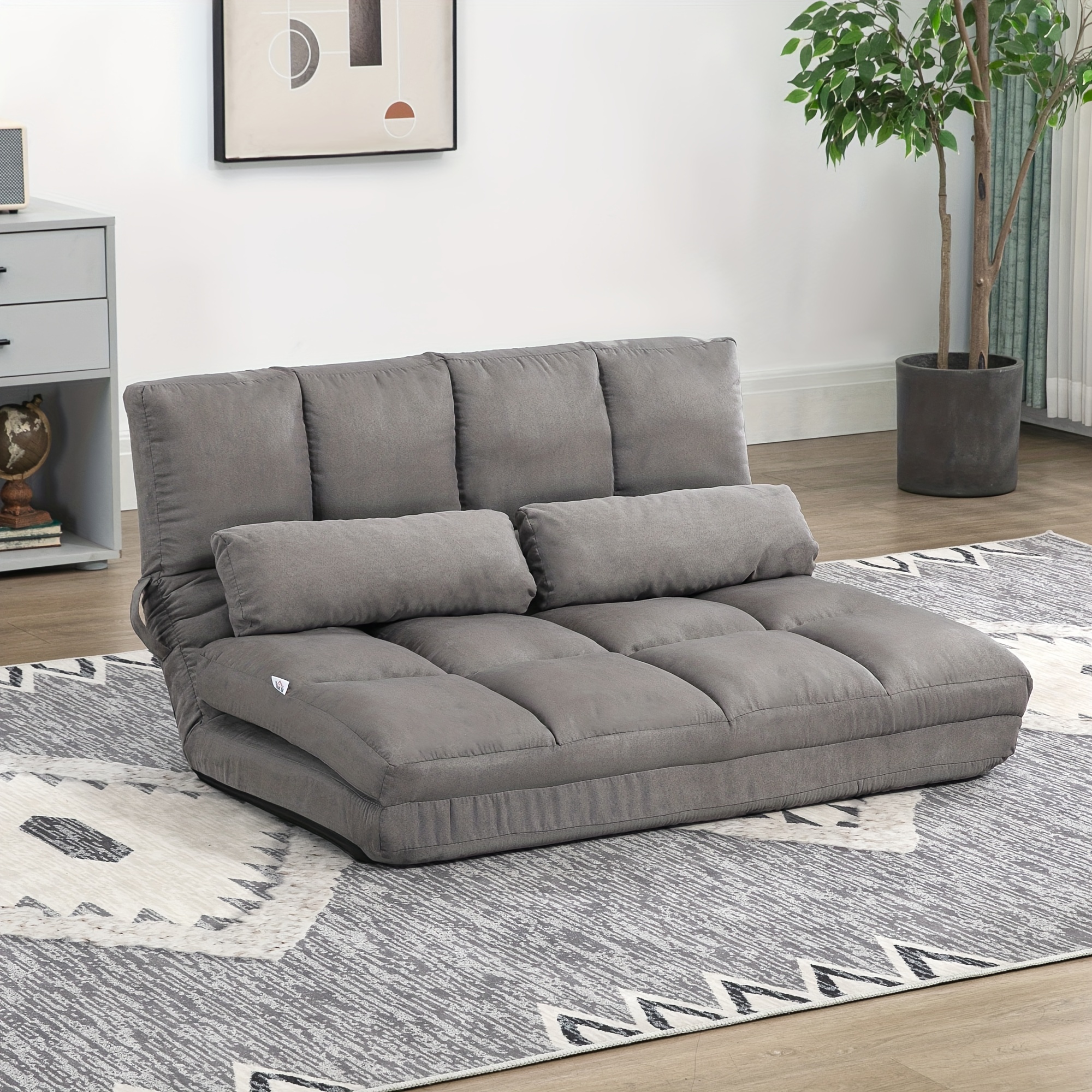 

Homcom Convertible Floor Sofa Chair, Folding Couch Bed, Guest Chaise Lounge With 2 Pillows, Adjustable Backrest And Headrest, 40.25" L, Dark Gray