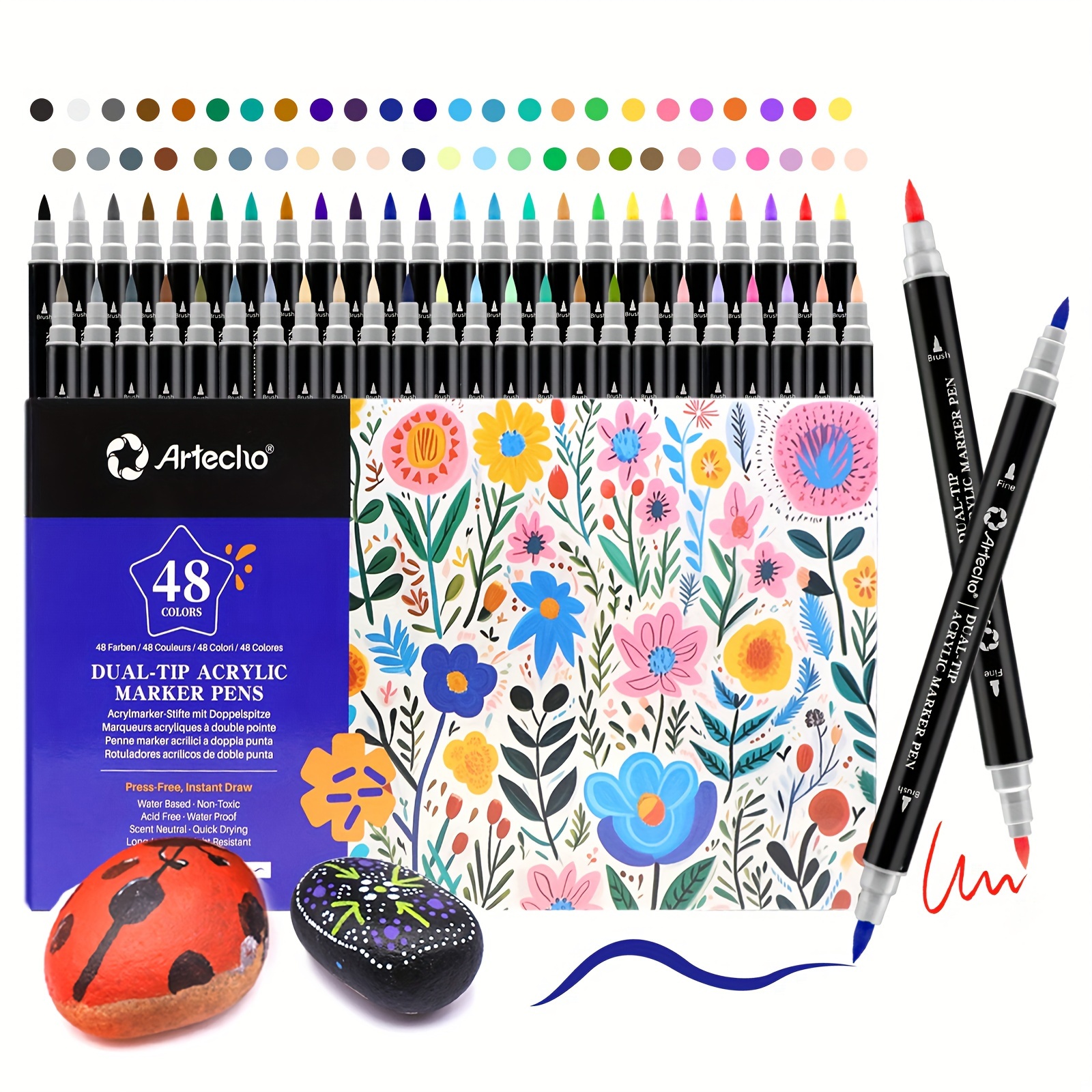 

Acrylic Paint Pens 48 Colors, Dual Tip Acrylic Paint Markers With Brush Tip And Fine Tip For Rock Painting, Glass, Paper, Wood, Egg, Canvas, Ceramic, Fabric, Leather, Diy Crafts