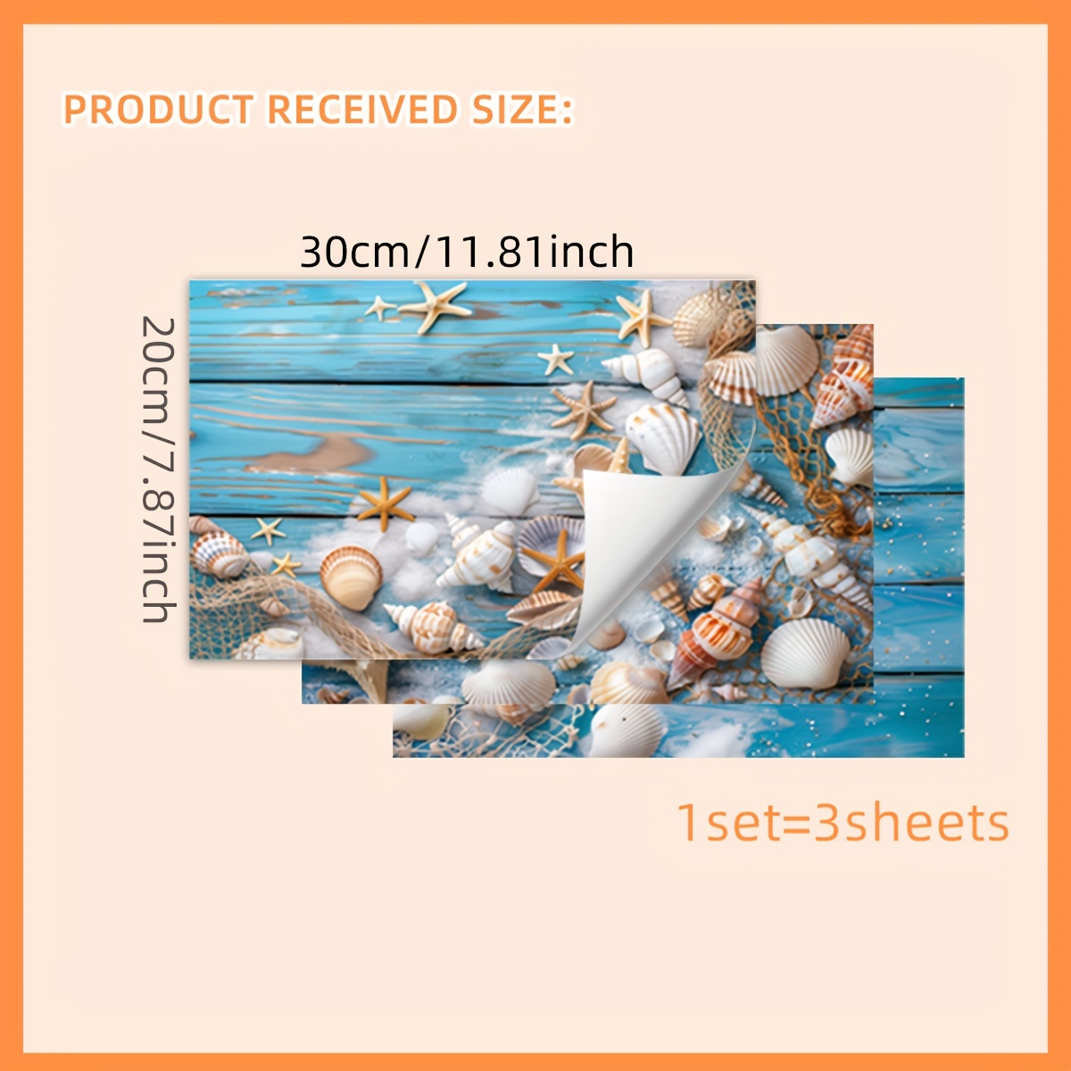 Image of A Set Of 3 (20*30cm*3pcs) Beach Shell Triptych Bathroom Decoration Wall Stickers For Living Room, Bedroom, And Home Background Wall (atw7028-yc)