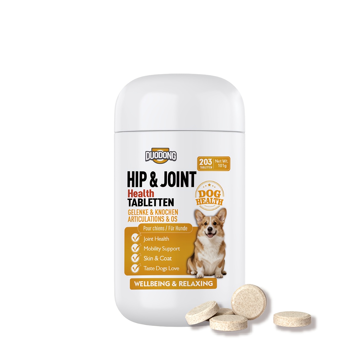 E-shop Hund Hüft- & -Präparat | 203 Tabletten mit Glukosamin & Chondroitin | Bewegungsförderung
