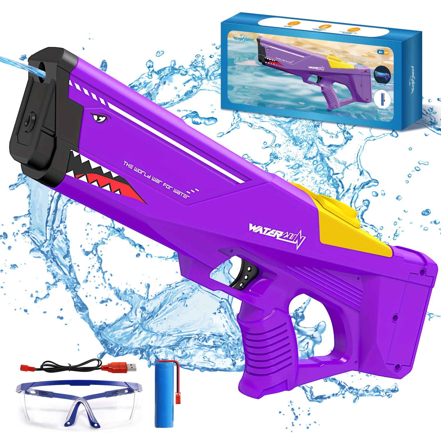 

Eaglestone Electric Water Gun For Adults Kids - Light Up Water Guns With 2 Water Outlet, 1500mah High Capacity, Battery Powered Water Blaster Shooting Outdoor Beach Pool Toys