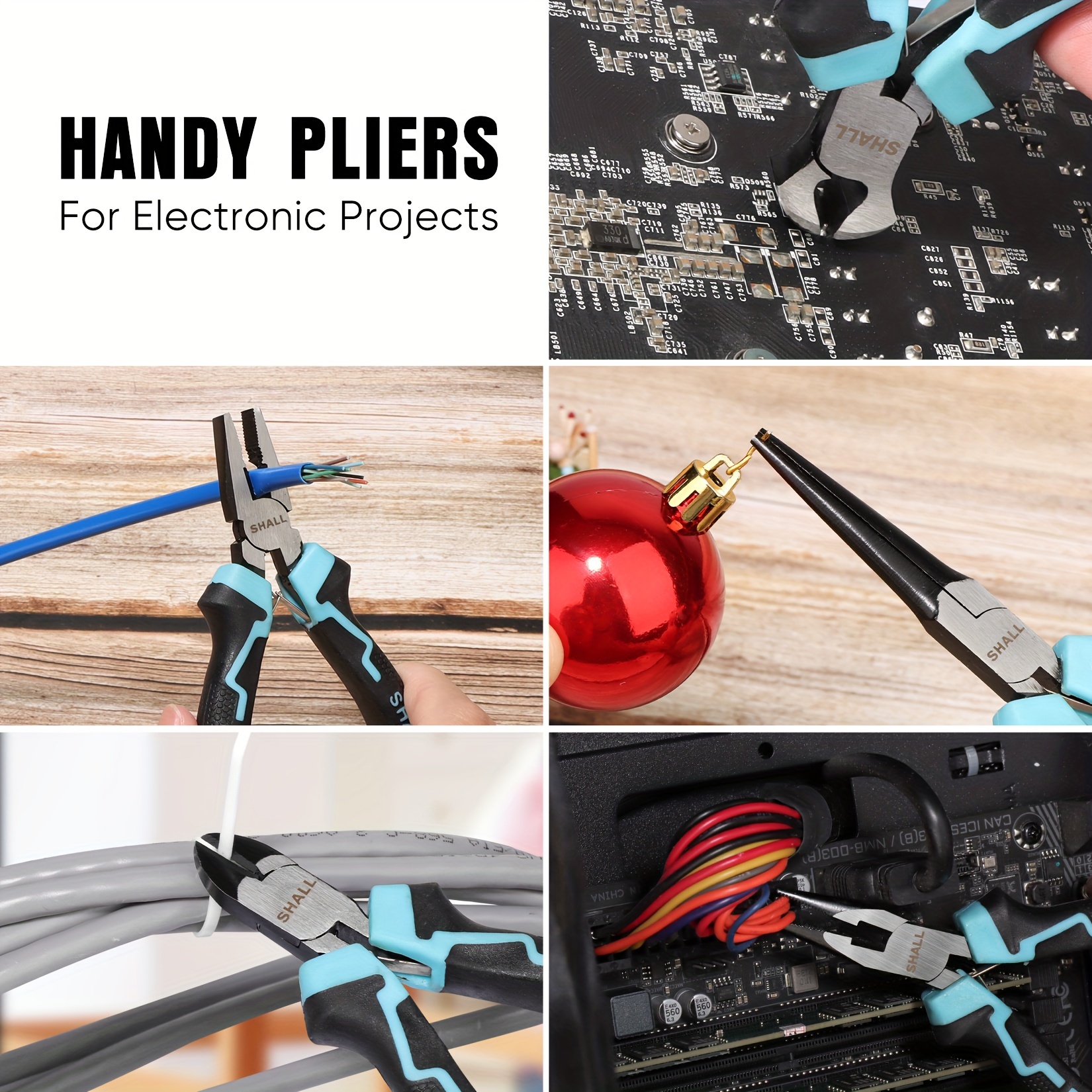 SHALL Mini Pliers Set, 6pcs Small Pliers Tool Set Includes Needle Nose, Long Nose, Bent Nose, Diagonal for Making Crafts, Electronic Repairing & Jewelry with Pouch