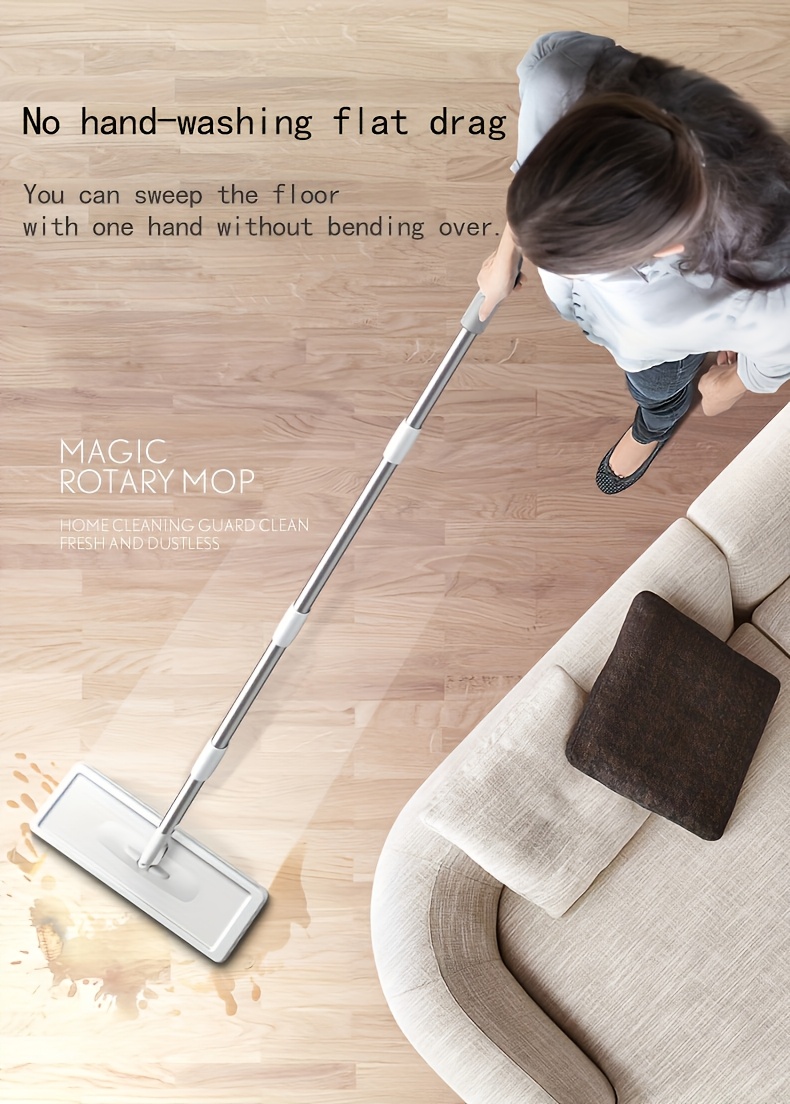 1set     flat mop with self wringing system and bucket hands free washing for living room bedroom bathroom kitchen tile wooden floors   1 bucket 1 mop 2 reusable pads details 0