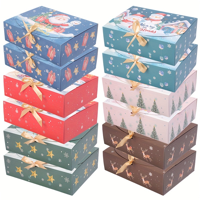 6/12pcs Festive Christmas Gift Boxes With Ribbon – Santa, Snowman, And Holiday Designs For , Candies, And Party Favors – Durable Paper For Decor And Treat Packaging, Christmas Accessories
