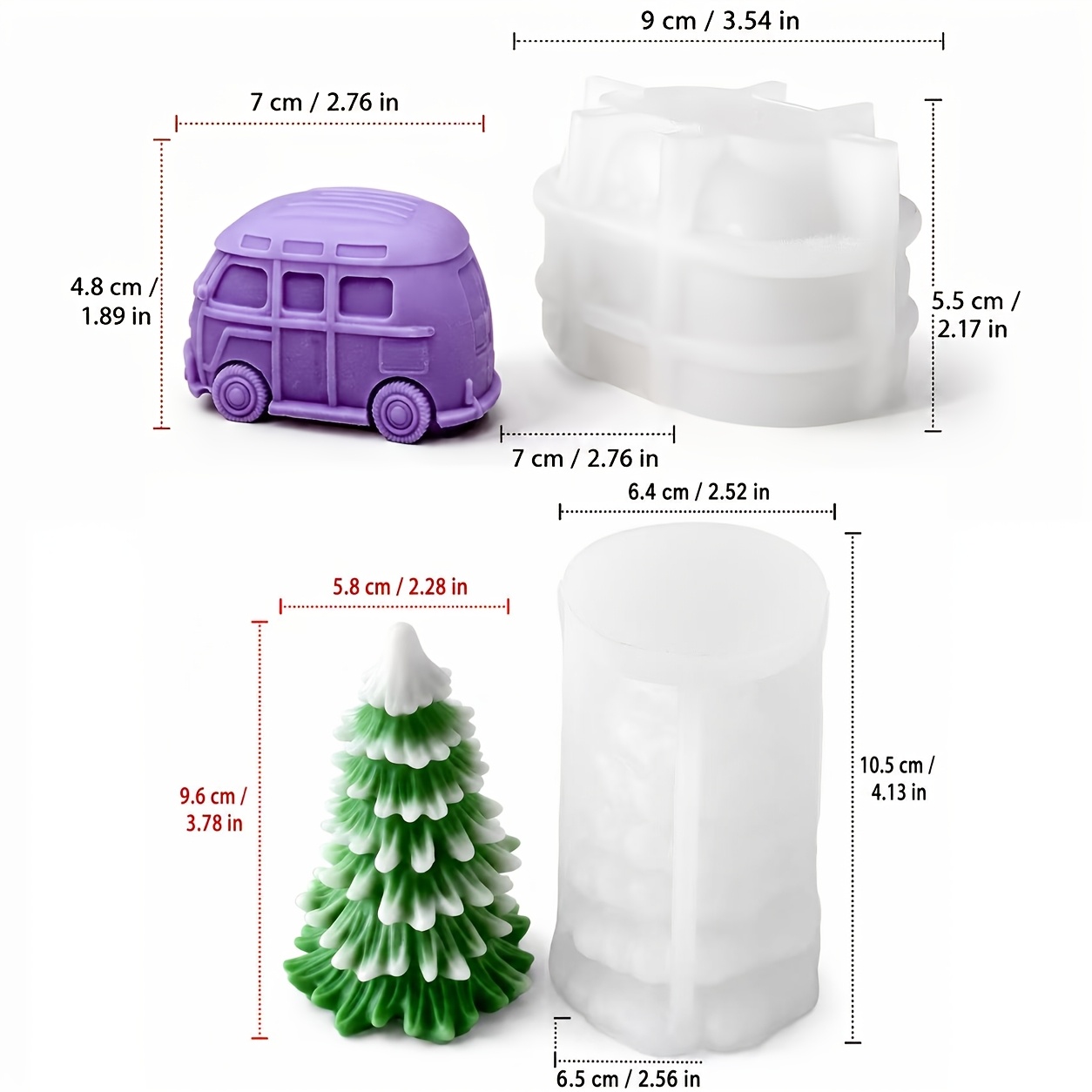 TEMU Set stampi per candele, stampi in con auto natalizia e albero di Natale, strumenti per creare candele/pietre diffusorie/ornamenti in gesso per