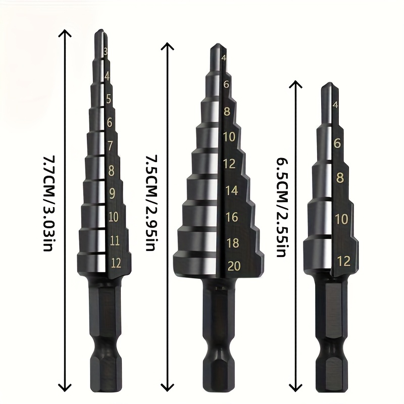 Image of Cobalt Alloy Step Drill Bit Set (3pcs) | Titanium Coated Taper Drill Bit | Suitable For Metal, Stainless Steel, Wood, Plastic | Efficient Drilling And Hole Enlargement, Suitable For 29