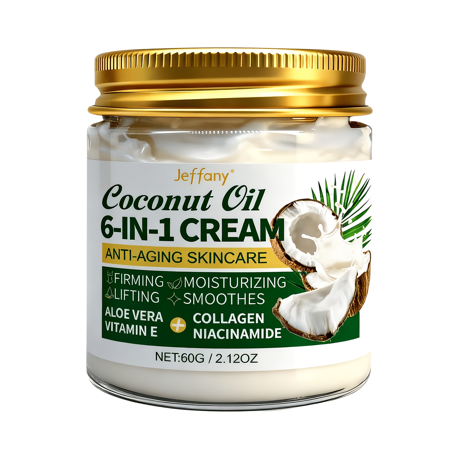 Image of Facial And Neck Lifting Cream Containing Hyaluronic Acid And Nicotinamide, With Beige Cream Texture. Day And Night Use Cream, A Firming And Moisturizing Facial And Neck Cream, Suitable For Types.