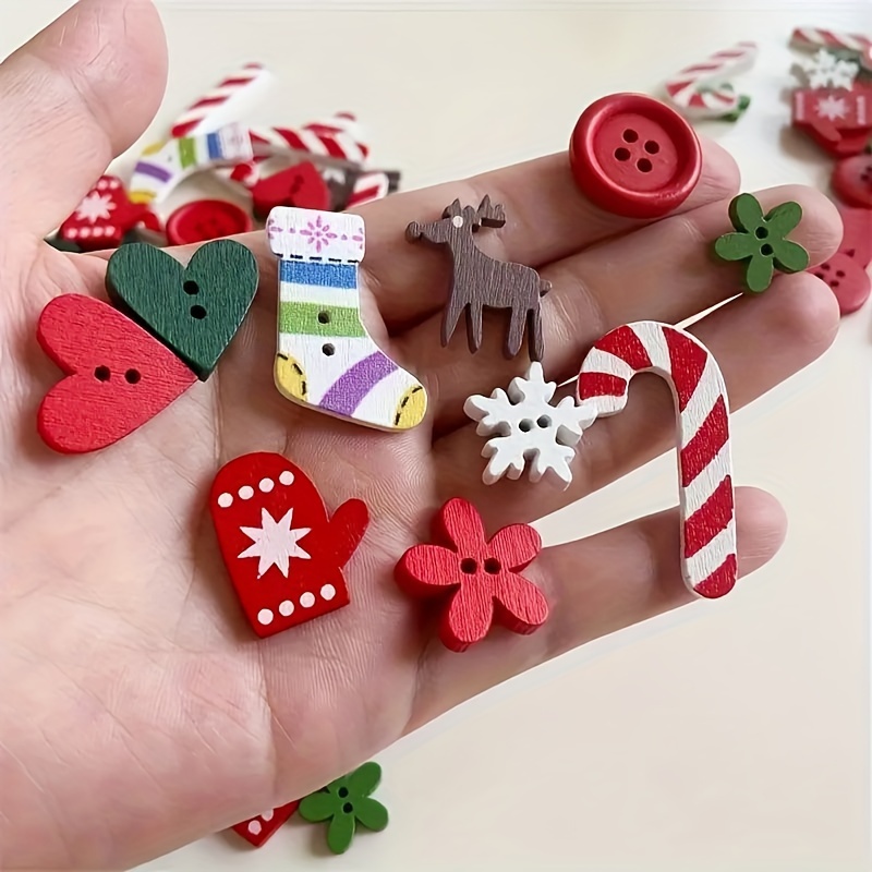 

50pc Christmas Craft Set - Assorted Wooden For Diy Projects, Scrapbooking & Decorations - Non-electric, Use For Age 14+