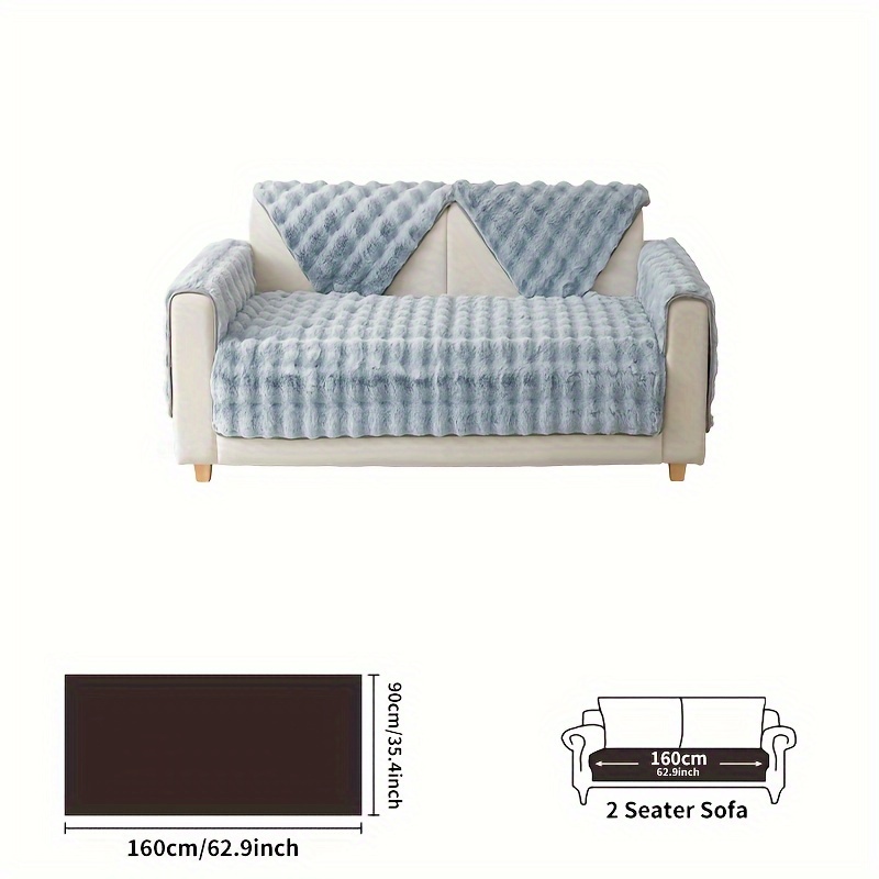 1pc Winter Thickened Plush Sofa Cover, Faux Rabbit Sofa Cover, Fluffy Anti-slip Sofa Cover Bedroom Office Living Room Furniture Decor