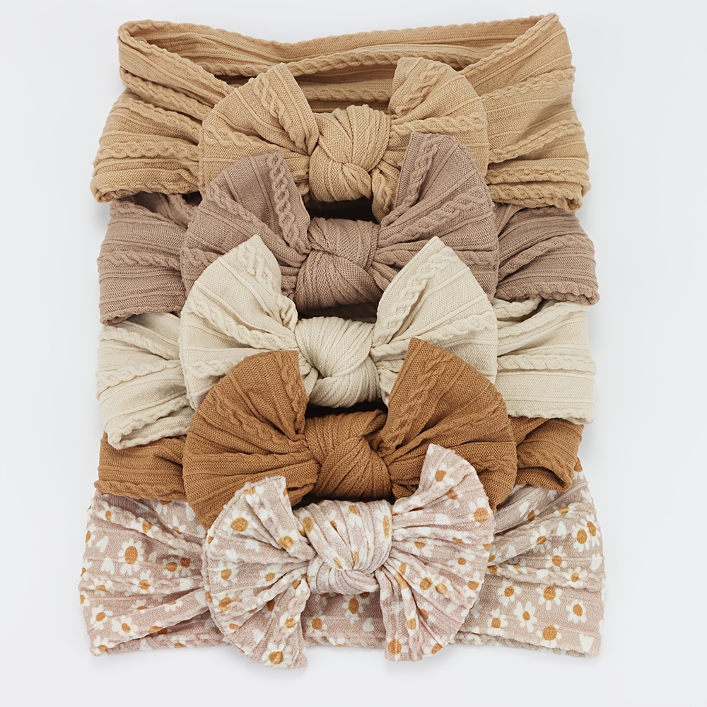 Image of 3/5pcs Jacquard Baby Girl Headbands | Elastic Nylon Bow Headbands For Newborns, Mixed Color, Ideal For Hair Styling And Gifts For Mother's Day, Thanksgiving Day