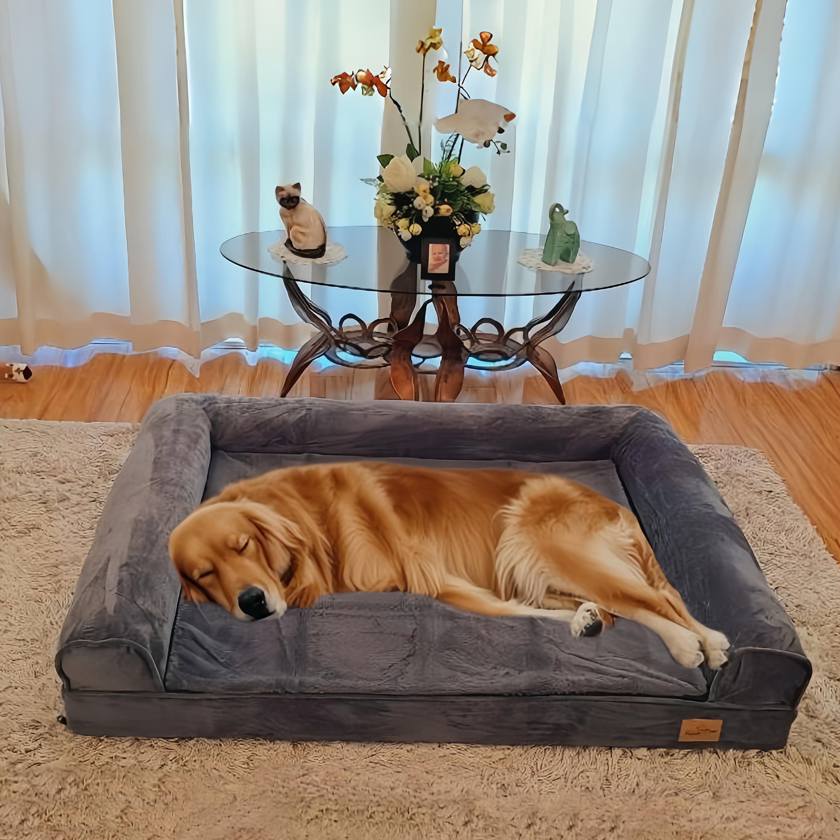 TEMU Orthopedic Dog Sofa Bed With Large Memory Foam Cushion & Removable Washable Cover - Orthopedic Bed For Large Dogs, Assembly, Suitable For