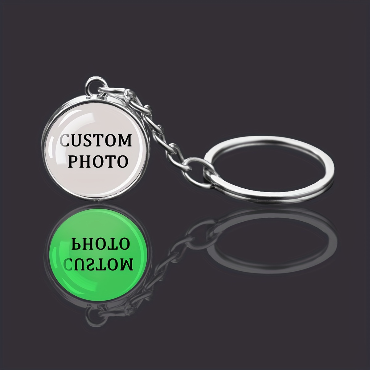 [customized] 1pc Customized Photo Glass Ball Keychains Custom Personalized Couple Pet Picture Double Sided Pendant Key Chain For Men And Women Luminous Keyring Creative Birthday Anniversary Gift
