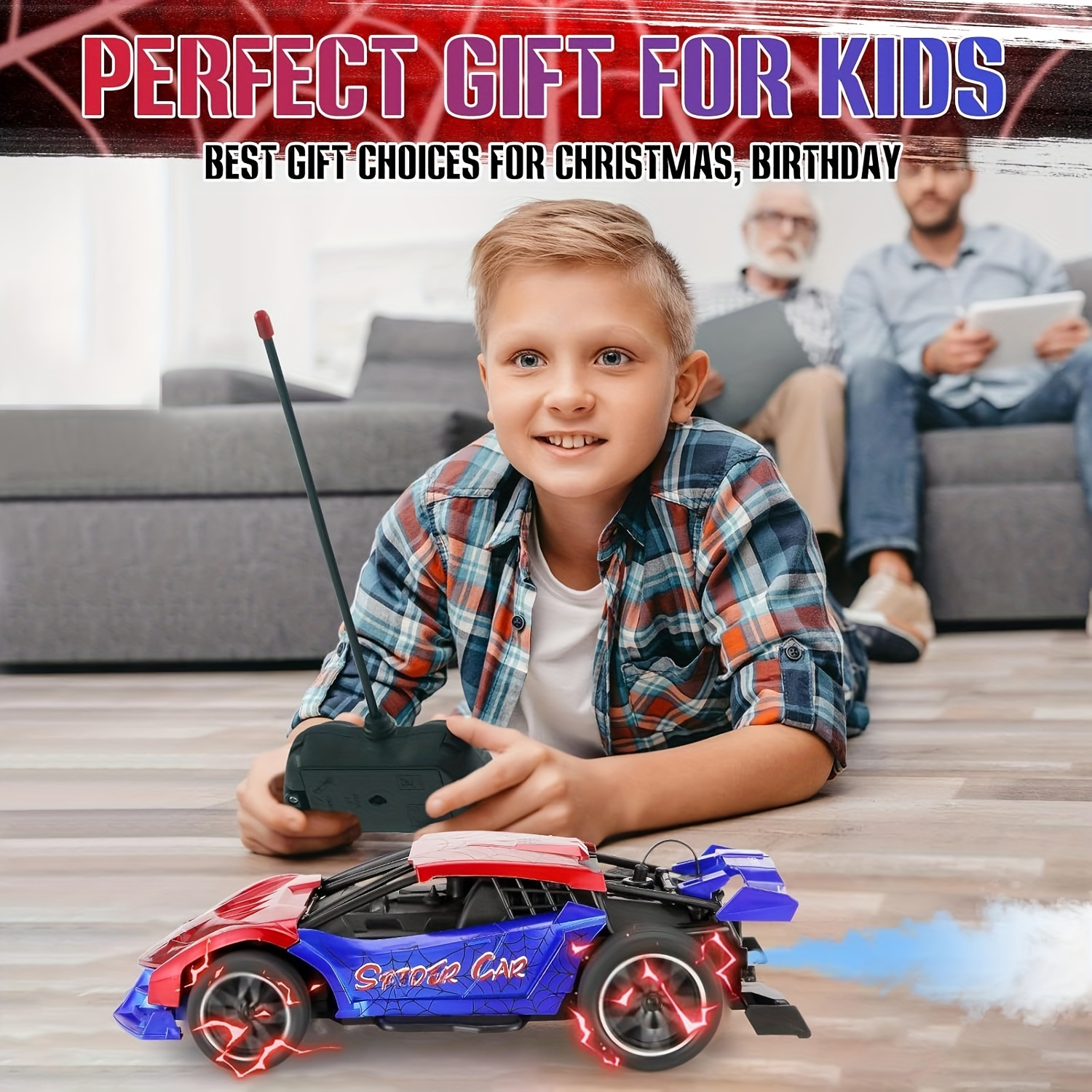 Remote Control Car Toys with Rechargeable Batteries, 1:24 Scale Mini RC Cars for Kids with Light and Spray Unit, Christmas Birthday Gift for 3-4 5-6 7-8 Year Old Boys Girls (Red Blue)