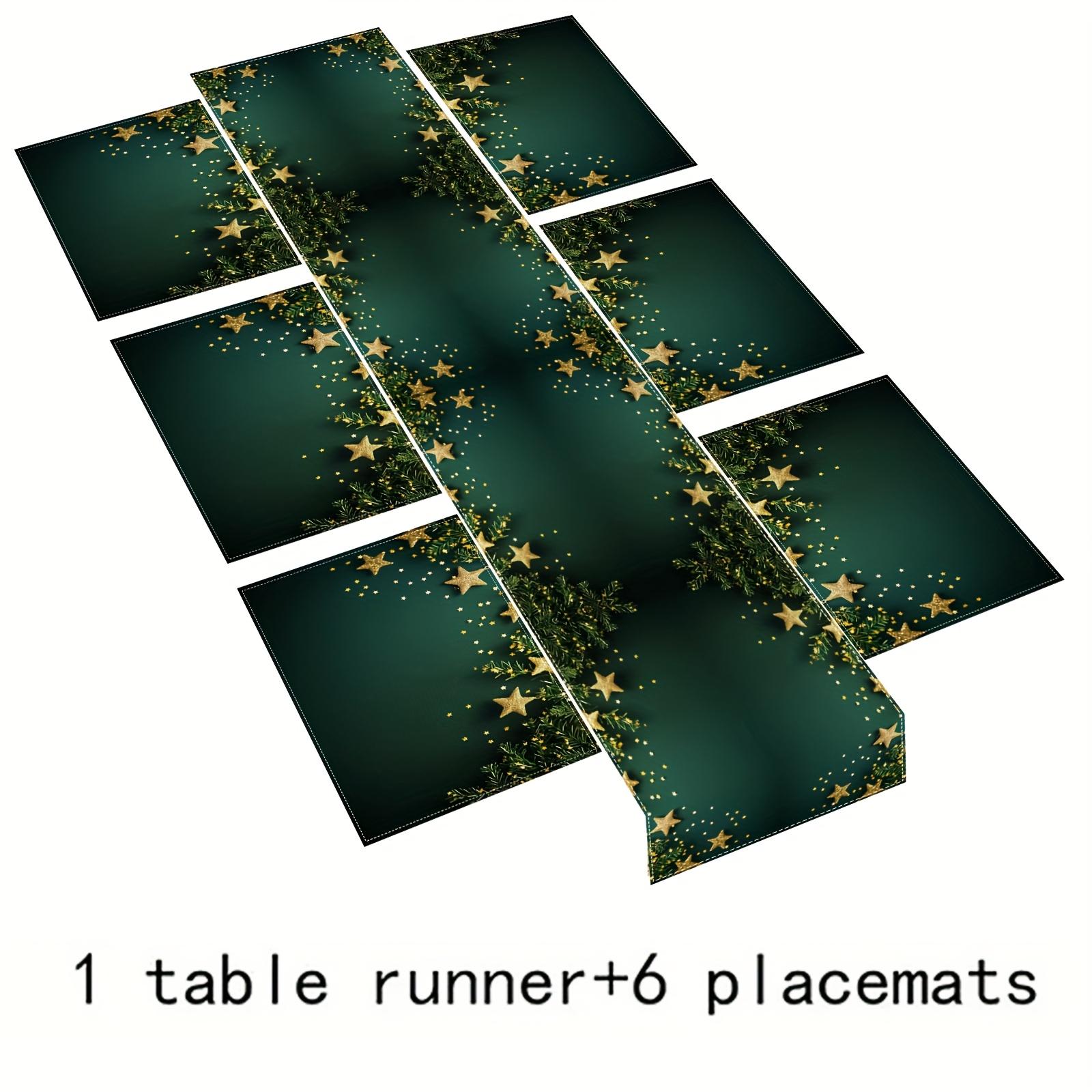 TEMU 5pcs/7pcs Set, Christmas Pattern Table Runner Placemats, Home Dining Table Runner Placemats, Hotel Table Runner Placemats, Gift Table Runner