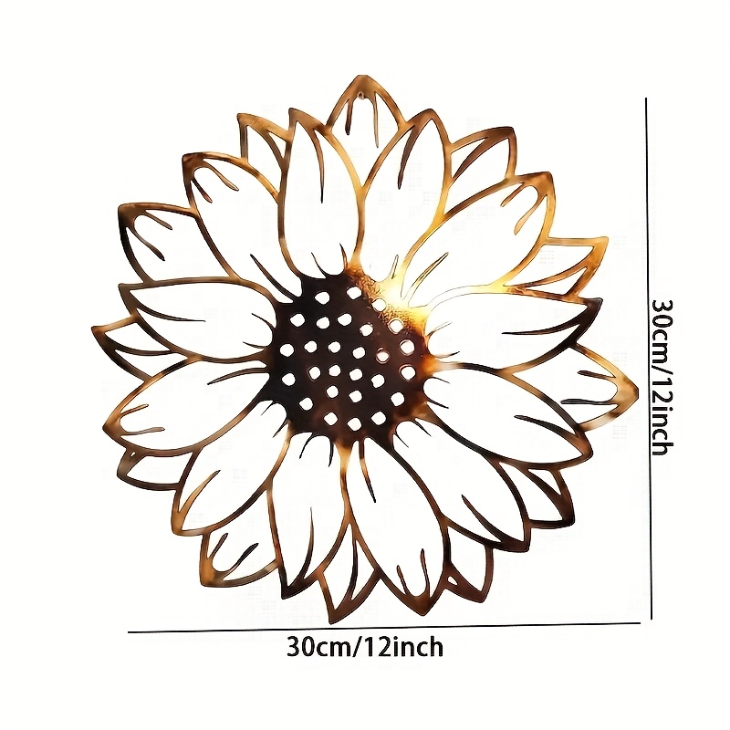 E-shop 2D Flache, Vintage Metall-Sonnenblumen-Wandkunst - Rustikale Eisen-Skulptur mit aufwendigem Blütenblatt-Design, Keine Elektrizität benötigt, für