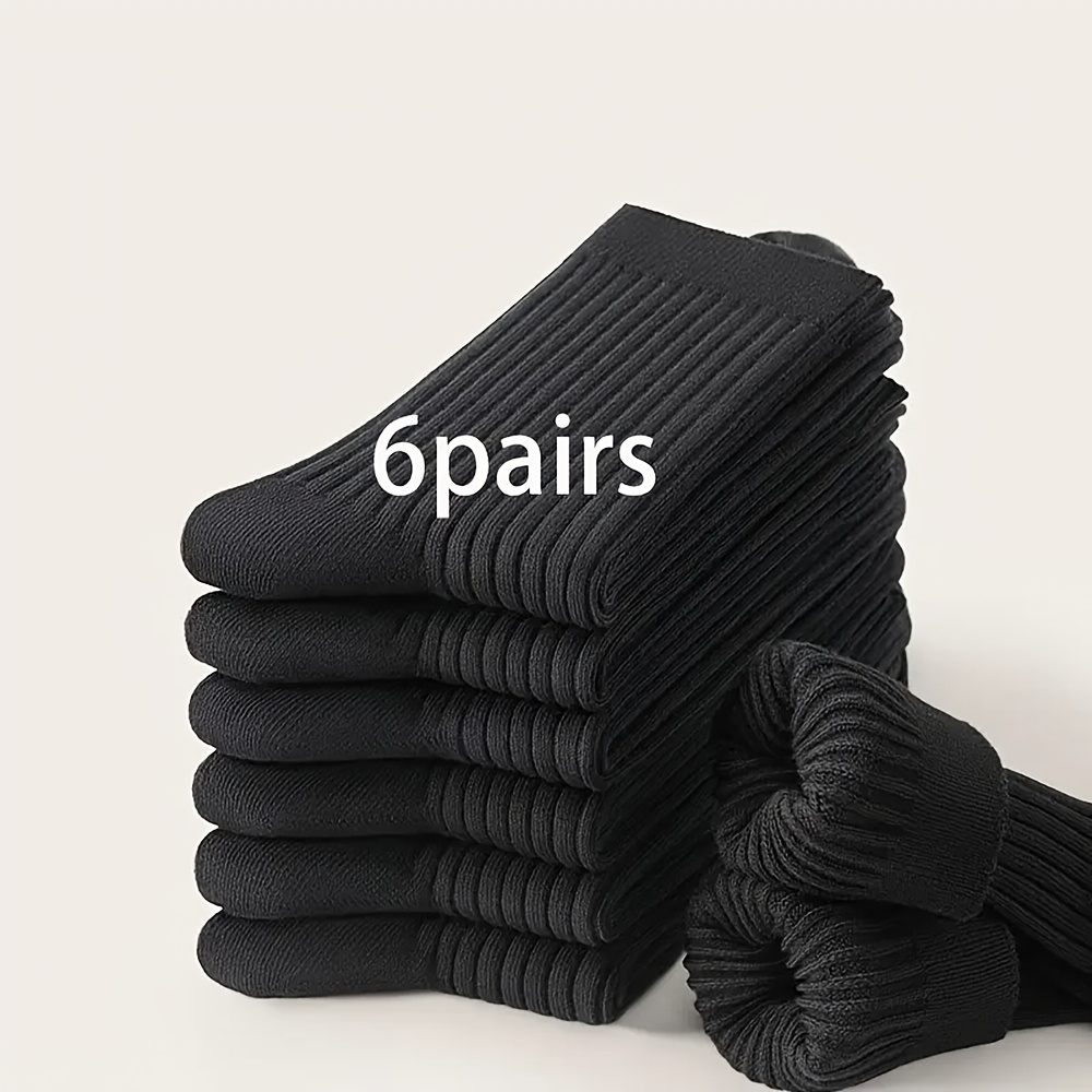 TEMU 6 Pairs Of Men's Mid-calf Socks, Solid Color, , Knit Fabric, Sweat Absorbing Breathable Vertical Stripe Pattern, Lightweight & Breathable For