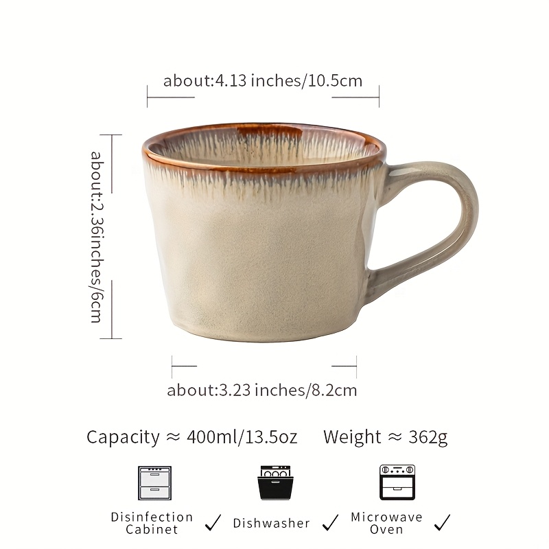 1 Brown V-shaped Cup 400ml Ripple Kiln Change Ceramic Cup Retro Coffee Cup Household Gift Mug