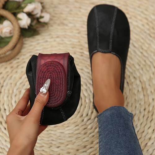 womens retro minimalist slip on flats round toe synthetic cover with rubber sole