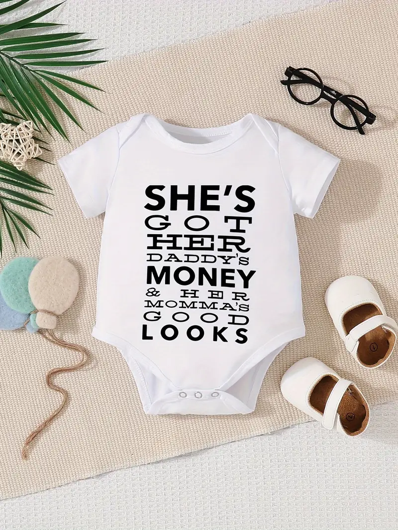 Infant's 's Got Daddy's Money Momma's Looks Print Bodysuit - Temu